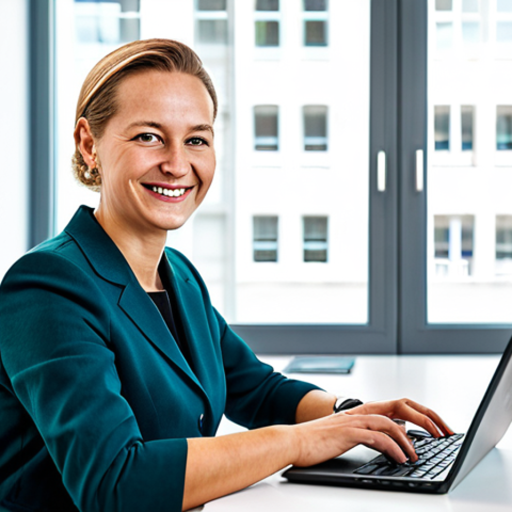 구매 후 피드백을 통한 전환율 개선 전략 - Successful Online Business Owner**
"A professional German businesswoman in a modest, contemporary b...
