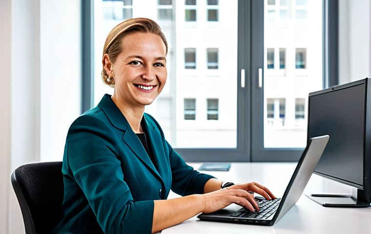 구매 후 피드백을 통한 전환율 개선 전략 - Successful Online Business Owner**
"A professional German businesswoman in a modest, contemporary b...