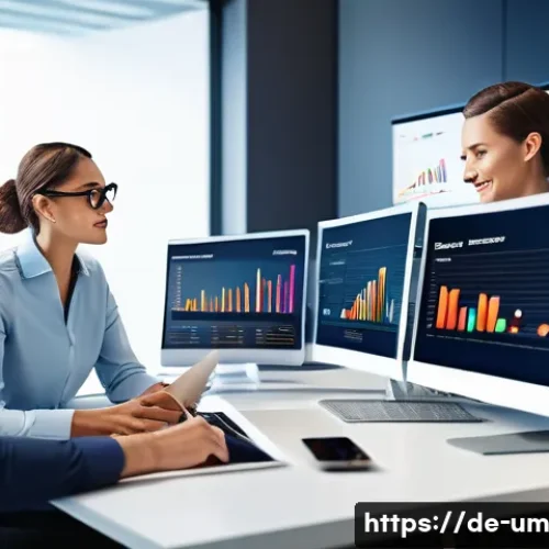 전환율 향상을 위한 고객 맞춤형 소통 방법 - A modern office scene showing a diverse team of marketing professionals analyzing customer data on m...