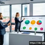 효율적인 고객 관리로 전환율 개선하기 - A modern office scene showing a diverse team of German marketing professionals collaborating around ...